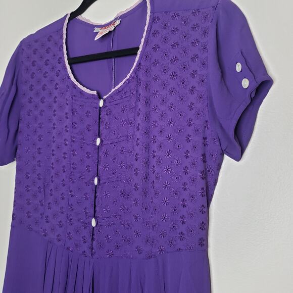 Vintage Purple Rayon Short Sleeve Maxi Dress Flowy Cottage Core Size 8P - Picture 5 of 10
